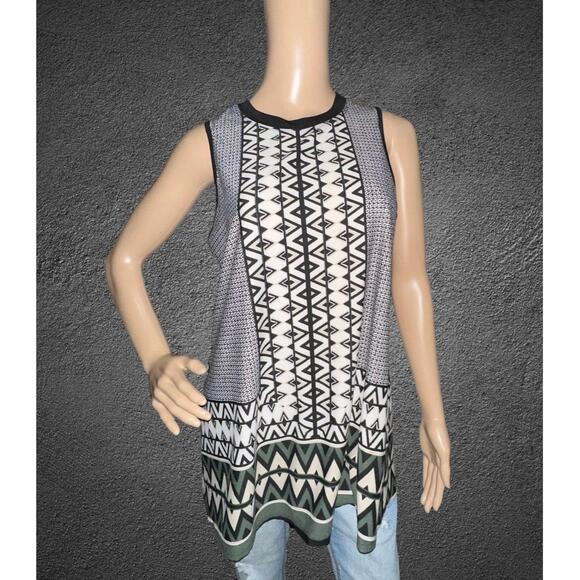 AB Studio Sleeveless Black White Geometric Print Tunic Top Size M - Picture 1 of 6